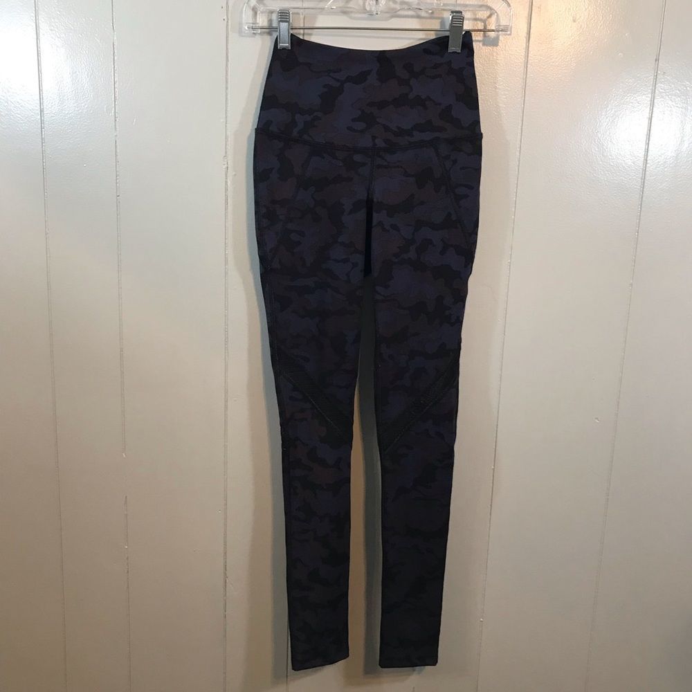 Splits59 Black Multi Camouflage Mesh Panel Mid Rise Yoga Active Ankle Legging XS